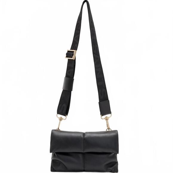 AllSaints Ezra Leather Quilted Crossbody Bag Black Gold-Tone Hardware